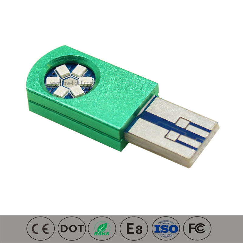 T10 Bulbo indicatore verde a LED Canbus per le luci dell'auto
